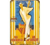 KNIOIL Monsieur Hulot's Holiday, 1953, Les Vacances De Monsieur Hulot" Directed by Jacques Tati Tin Metal Vintage Sign Wall Decor Movie Poster Plaque 12x8 inch
