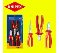 KNIPEX 002012 3 Piece Pliers VDE Electro Set (Combination+Diagonal+Needle Nose)
