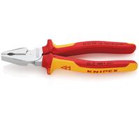 KNIPEX High Leverage Combination Pliers Chrome-Plated Insulated with Multi-Component Grips, VDE-Tested 200 mm, 02 06 200