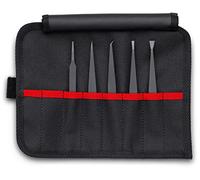 KNIPEX 5 Pc Plastic Tweezer Set in a Tool Roll, ESD (Plastic, Silver, Protection)