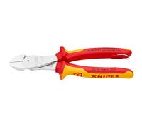 KNIPEX High Leverage Diagonal Cutter Chrome-Plated Insulated with Multi-Component Grips with Integrated Insulated Tether Attachment, 74 06 200 T