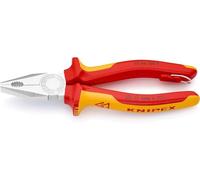Knipex Combination Pliers chrome-plated, insulated with multi-component grips, VDE-tested with integrated tether attachment point for a tool tether 180 mm (self-service card/blister) 03 06 180 T BK