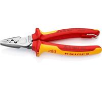 KNIPEX Crimping Pliers for Wire Ferrules in Blister Insulated with Multi-Component Grips, VDE-Tested with Integrated Insulated Tether, 97 78 180 T BK