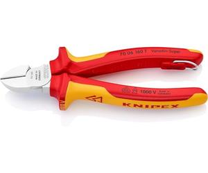KNIPEX Diagonal Cutter in Blister Chrome-Plated Insulated with Multi-Component Grips, VDE-Tested with Integrated Insulated Tether, 70 06 160 T BK