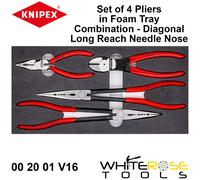 Knipex Pliers In Foam Tray 4pc Side Cutters Combination Needle Nose 00 20 01 V16