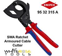 KNIPEX Cable Cutter (Ratchet Action) for Steel Wire Armoured Cables (SWA Cable) in Blister Black Lacquered with Multi-Component Handles, 95 32 315 A