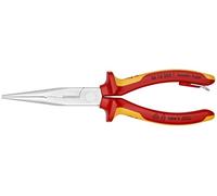 KNIPEX Tools 26 16 200 T Long Nose Pliers with Cutter-1000V Insulated-Tethered Attachment, 8'', Red/Yellow