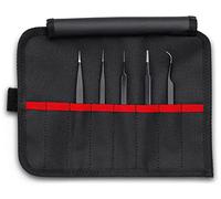 KNIPEX Tools 92 00 01 ESD 5 Pc Stainless Steel Tweezers Set in Tool Roll-ESD, Black