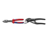 Knipex TwinGrip Slip Joint Pliers black atramentized, with multi-component grips 200 mm 82 02 200 & Cobra® XS Water Pump Pliers grey atramentized, embossed, rough surface 100 mm 87 00 100