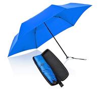 Knirps X4U My Clever Companion- 90cm Diameter Windproof Manual Open/Close Umbrella, Small and Compact Design for Travel and All Weather Protection, with Retractable Feature and Travel Case, Neon Blue