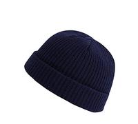 Knit Beanie Hat for Men Soft Thermal Winter Hats Knitted Wooly Turn Up Cap Stretch Thicken Casual Caps Cold Weather Accessories Solid Color Warm Sports for Snowboard Cycling Dark Blue