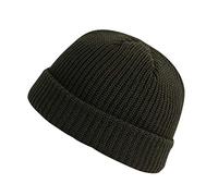 Knit Beanie Hat for Men Soft Thermal Winter Hats Knitted Wooly Turn Up Cap Stretch Thicken Casual Caps Cold Weather Accessories Solid Color Warm Sports for Snowboard Cycling Army Green
