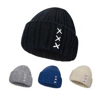 Knit Beanie Hat Soft Winter Hat Minimalist Ribbed with Contrast Cross Stitch Detail Unisex Casual Style for Men Women (UK, Alpha, One Size, Black)
