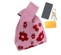 Knit Candy Pouch - Floral Gift Bag for Memories | Soft Polyester Fabric with Flower Pattern, Wedding Favor Holder, Miniature Wrist Tote, Small Goodie Sack for Chocolates