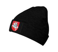 Knit Cap Lithuania Knitted Hat Coat of Arms Lithuanian Beanie Winter Skull Hat for Men Women, Black, One size
