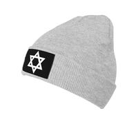 Knit Cap Star of David Knitted Hat Coat of Arms White Star of David Beanie Winter Skull Hat for Men Women, Gray, One size