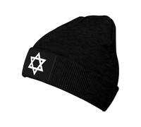 Knit Cap Star of David Knitted Hat Coat of Arms White Star of David Beanie Winter Skull Hat for Men Women, Black, One size