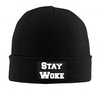 Knit Cuffed Winter Hat, Stay Woke Black Sleep Hats Warm Knit Winter Hat Comfortable Beanie for Hiking Headwear Women