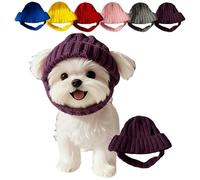 Knit Dog Beanie with Ear Flaps, Soft Stretchy Puppy Knit Cap for Cold Weather, Funny Warm Knitting Wool Hats with Ear Holes, Pet Accessories with Cozy (Purple)