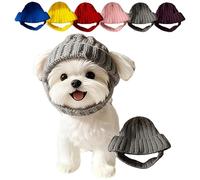 Knit Dog Beanie with Ear Flaps, Soft Stretchy Puppy Knit Cap for Cold Weather, Funny Warm Knitting Wool Hats with Ear Holes, Pet Accessories with Cozy (Grey)