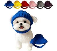 Knit Dog Beanie with Ear Flaps, Soft Stretchy Puppy Knit Cap for Cold Weather, Funny Warm Knitting Wool Hats with Ear Holes, Pet Accessories with Cozy (Blue)