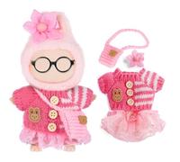 Knit Doll Clothes Accessories Set for 17cm Dolls Include: Sweater, Hairpin, Bag, Dress (Doll and Glasses are Not Included),Pink