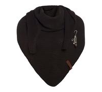 Knit Factory Coco Knitted Shawl - Triangle Scarf Women - Dark Brown - Knitted winter scarf - 190x85 cm - Manufactured in Europe - Ladies scarf - Including decorative pin