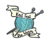 Knit Fast Die Warm Knitting Blue Yarn Metal Enamel Pin Badge