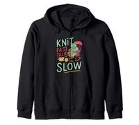 Knit Fast Talk Slow Funny Cat Lover Introvert Humor Zip Hoodie