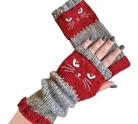 Knit Fingerless Gloves Cat Embroidery Hand Warming Supplies
