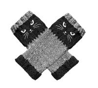 Knit Fingerless Gloves - Charming Cat Embroidered Wear, Soft Open Finger Warmers for Outdoor Chill, Stylish Hand Accessories with Feline Design for Cold Weather Errands and Casual Activities