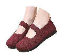 Knit Flat Single Shoes for Women Ballet Embroidery Flying Woven Elastic Ankle Strap ary Jane Shoe Comfortable Round Toe Casual Breathable Soft Sole Loafer for Dressing ffice (Red, 4)