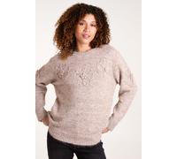 Knit Flower Embroidery Jumper Blue Vanilla Brown M/L
