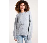 Knit Flower Embroidery Jumper Blue Vanilla Grey S/M