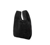 Knit Handbag For Women Casual Knot Wrist-bag Wide Stripe Plaid Tote Bag For Shopping for Shopping(Black)