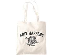 Knit Happens - Tote Shopping Bag - Knitter Knitting One size natural