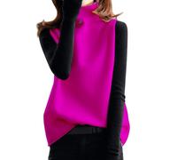 Knit Jumpers for Lady Casual Xmas 2025 Winter Tops Solid Color Undershirt Undershirt Female Autumn And Winter Collar Button Sleeveless Top Loose Thin Outwear Knit Shirt Black Turtle Neck (Hot Pink, L)
