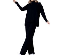 Knit Lounge Sets for Women UK Tracksuits Knitted Outfit Oversized Long Sleeve Cowl Neck Pullover Tops Wide Leg High Waist Trousers Pants Warm Winter Co Ord Sets Cosy Pyjamas Set Homewear Dailywear