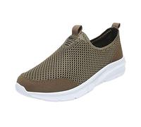 Knit Mesh Trainers for Mens Orthopedic Sneakers Slip on Wide Fit Walking Shoes Breathable Platform Running Shoes Men Casual Outdoor Loafers Working Footwear Gym Trainers Boots (Khaki-E, 7)