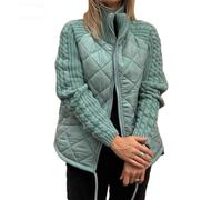 Knit Patchwork Puffy Jacket for Women - Stand Collar Long Sleeve Zip Quilted Jacket Winter Outerwear