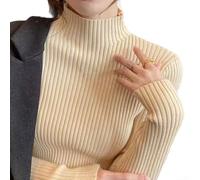 Knit Pullover Sweater for Women with Long Sleeves Elastic Waistline Effect and Half Turtleneck Neckline (XL Apricot)