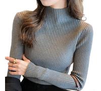 Knit Pullover Sweater for Women with Long Sleeves Elastic Waistline Effect and Half Turtleneck Neckline (M Gray)