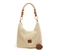 Knit Shoulder Tote Bags for Women, Ladies Casual Cute Boho Handmade Bags, Large Capacity Woven Beach Handbags for School Shopping Work Travel (001-Brown,S)
