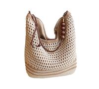 Knit Shoulder Tote Bags for Women, Ladies Casual Cute Boho Handmade Bags, Large Capacity Woven Beach Handbags for School Shopping Work Travel (004-Khaki,S)