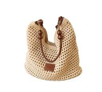 Knit Shoulder Tote Bags for Women, Ladies Casual Cute Boho Handmade Bags, Large Capacity Woven Beach Handbags for School Shopping Work Travel (003-Beige,L)