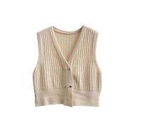 Knit Sweater Vest for Women, Womens Cable Knitted Sweater Vest Fashion Sleeveless Pullover Waistcoat V Neck Knitted Jumper Gilets Square Buttoned Cardigan Jacket Tank Top Solid Color Knitwear,Beige