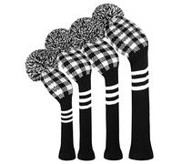 Knit Woods Golf Head Covers, Set of 4, Black White Plaid, Fit Driver (460CC) Fairways hybrid/UT. Soft and Elastic, Decorative Your Golf Bag to Make It Stand Out