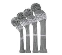 Knit Woods Golf Head Covers, Set of 4, Grey Reticulated Pattern, Fit Driver (460CC) Fairways hybrid/UT. Soft and Elastic, Decorative Your Golf Bag to Make It Stand Out
