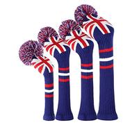 Knit Woods Golf Head Covers, Set of 4, UK Pattern, Fit Driver (460CC) Fairways hybrid/UT. Soft and Elastic, Decorative Your Golf Bag to Make It Stand Out