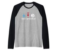 Knit Yarn Sip Wine Repeat Knitters Funny Knitting Lovers Raglan Baseball Tee